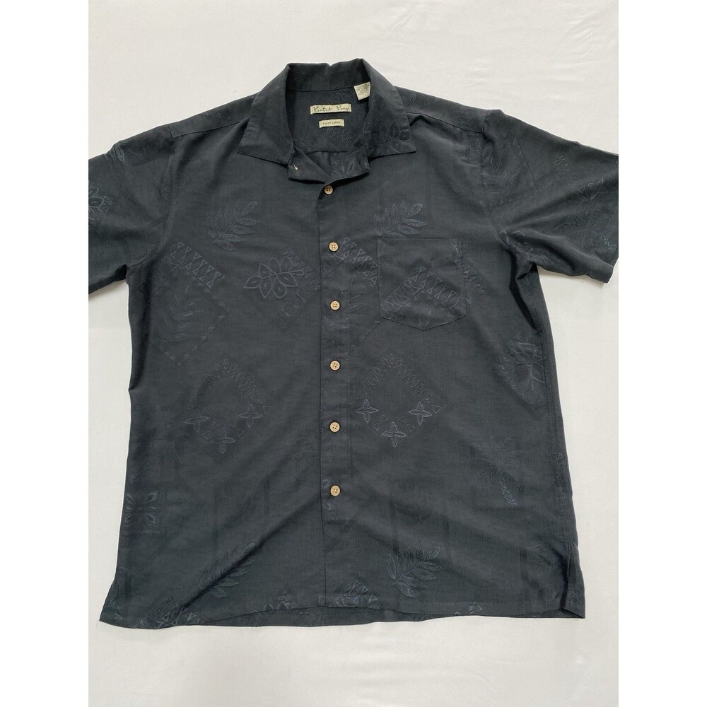 Batik Bay Mens L Shirt Black Tonal Hawaiian Tropical Rayon Blend Easy Care